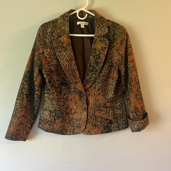 𝅺COLDWATER Creek brown orange animal print abstract blazer 10P - Picture 1 of 9